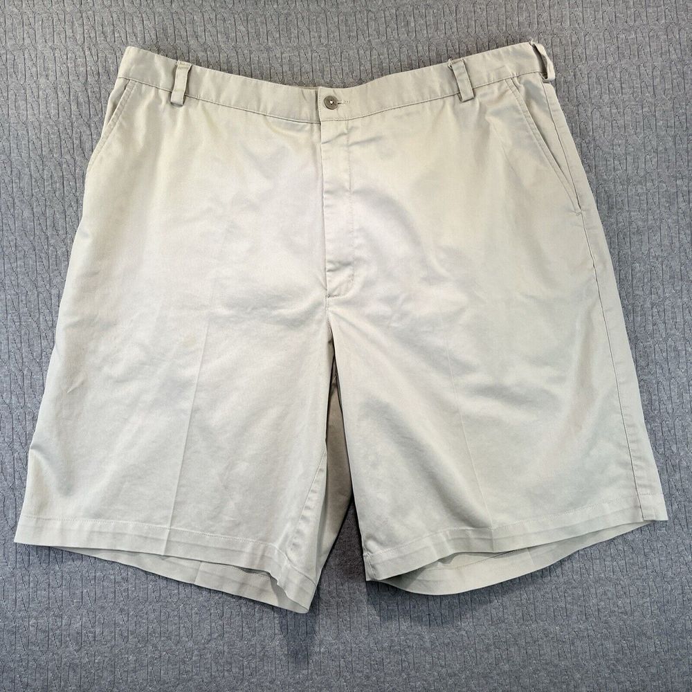 Haggar Chino Shorts Mens 38 Tan Flat Front Cotton Twill Casual Golf